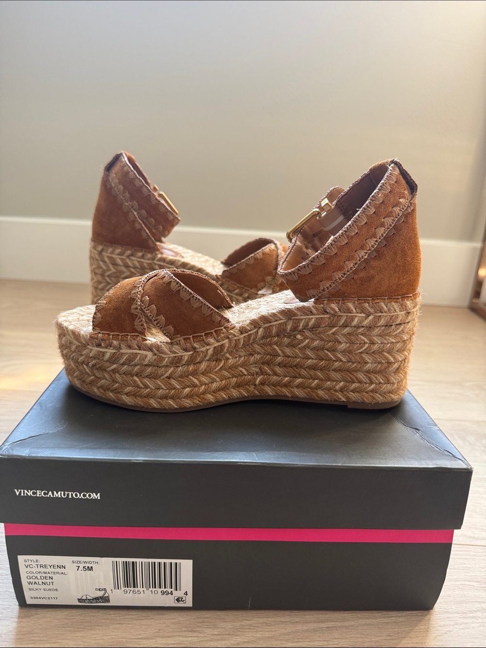 Vince Camuto Tan Suede Espadrille Platform Wedges